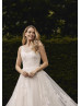 Ivory Lace Tulle Sheer Buttons Back Latest Wedding Dress